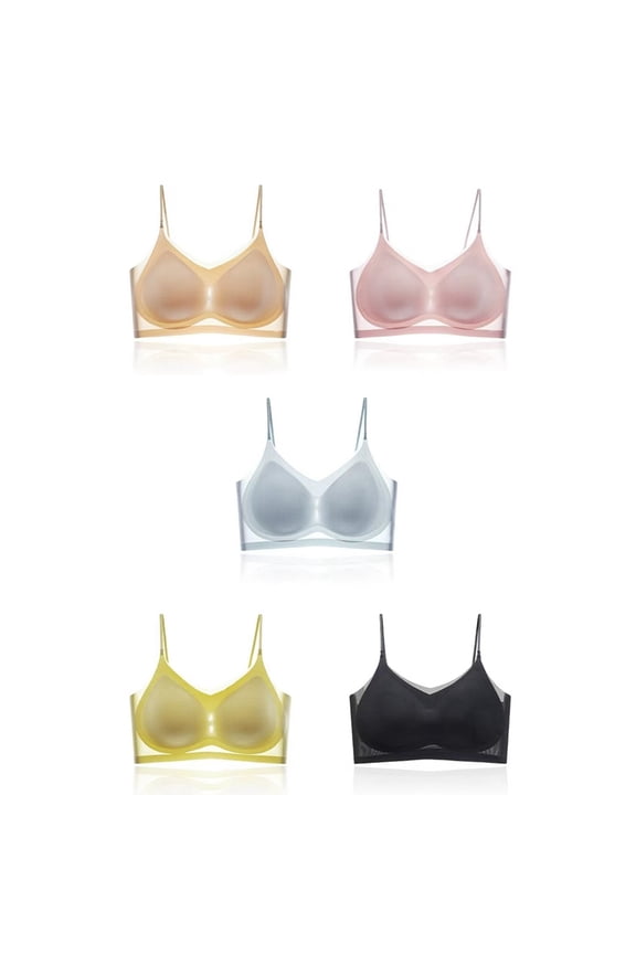 5 Pack Women's Seamless Ultra-Thin Ice Silk Bra, Breathable Ice Silk Daily Bra with Removable Pads Comfortable Bra, XL-4XL