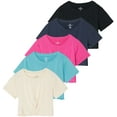 thumbnail image 1 of 5 Pack: Women's Short Sleeve Twist Front Crop Top Dry-Fit Athletic Crew Neck T-Shirt, 1 of 6