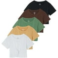 thumbnail image 1 of 5 Pack: Women's Short Sleeve Twist Front Crop Top Dry-Fit Athletic Crew Neck T-Shirt, 1 of 6