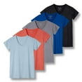 thumbnail image 1 of Real Essentials 5 Pack: Women's Short Sleeve V-Neck Activewear T-Shirt Dry-Fit Wicking Yoga Top (Available in Plus), 1 of 6