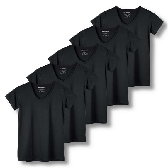 5-Pack Women's Short Sleeve V-Neck Activewear T-Shirt Dry-Fit Moisture Wicking Perfomance Yoga Top (Available in Plus Size)