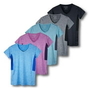 5-Pack Women's Short Sleeve V-Neck Activewear T-Shirt Dry-Fit Moisture Wicking Perfomance Yoga Top (Available in Plus Size)