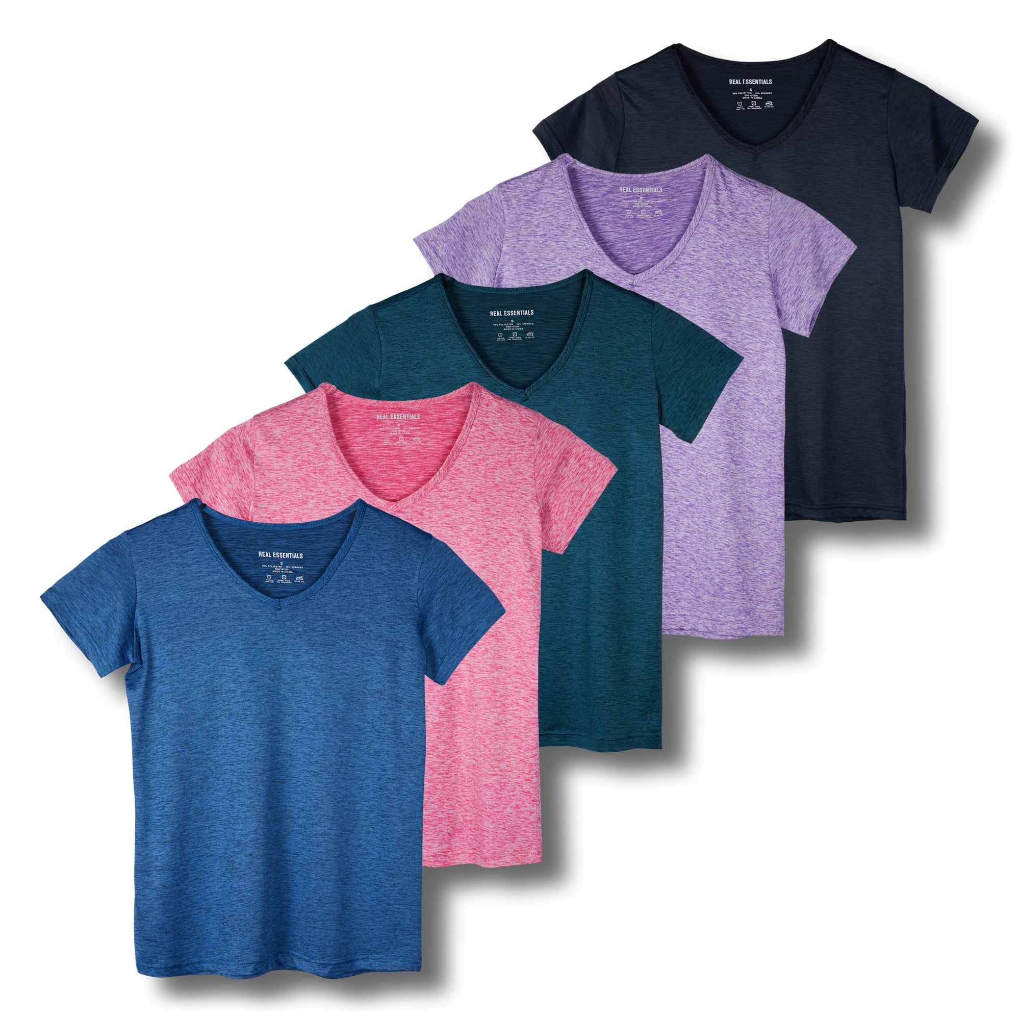 5-Pack Women's Short Sleeve V-Neck Activewear T-Shirt Dry-Fit Moisture ...