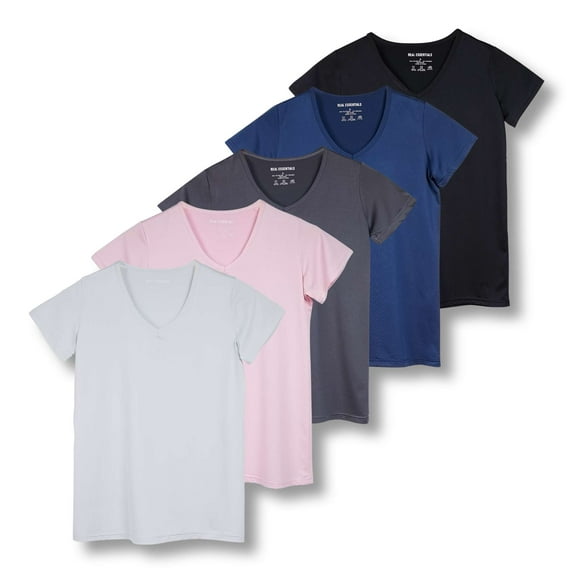 5-Pack Women's Short Sleeve V-Neck Activewear T-Shirt Dry-Fit Moisture Wicking Perfomance Yoga Top