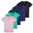 thumbnail image 1 of Real Essentials 5 Pack: Women's Short Sleeve V-Neck Activewear T-Shirt Dry-Fit Wicking Yoga Top (Available in Plus), 1 of 6
