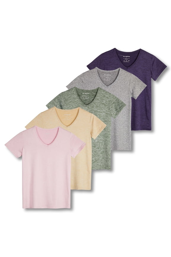 5 Pack: Women's Dry Fit Short Sleeve V Neck Workout Top - Fitness Gym Athletic Yoga T-Shirt (Plus Available)