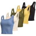 thumbnail image 1 of Real Essentials 5 Pack: Women’s Square Neck Ribbed Crop Tank Tops – Racerback Workout, Gym & Casual Shirts, 1 of 7