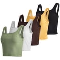 thumbnail image 1 of Real Essentials 5 Pack: Women’s Square Neck Ribbed Crop Tank Tops – Racerback Workout, Gym & Casual Shirts, 1 of 8