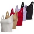 thumbnail image 1 of Real Essentials 5 Pack: Women’s Square Neck Ribbed Crop Tank Tops – Racerback Workout, Gym & Casual Shirts, 1 of 8