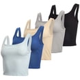 thumbnail image 1 of Real Essentials 5 Pack: Women’s Square Neck Ribbed Crop Tank Tops – Racerback Workout, Gym & Casual Shirts, 1 of 7