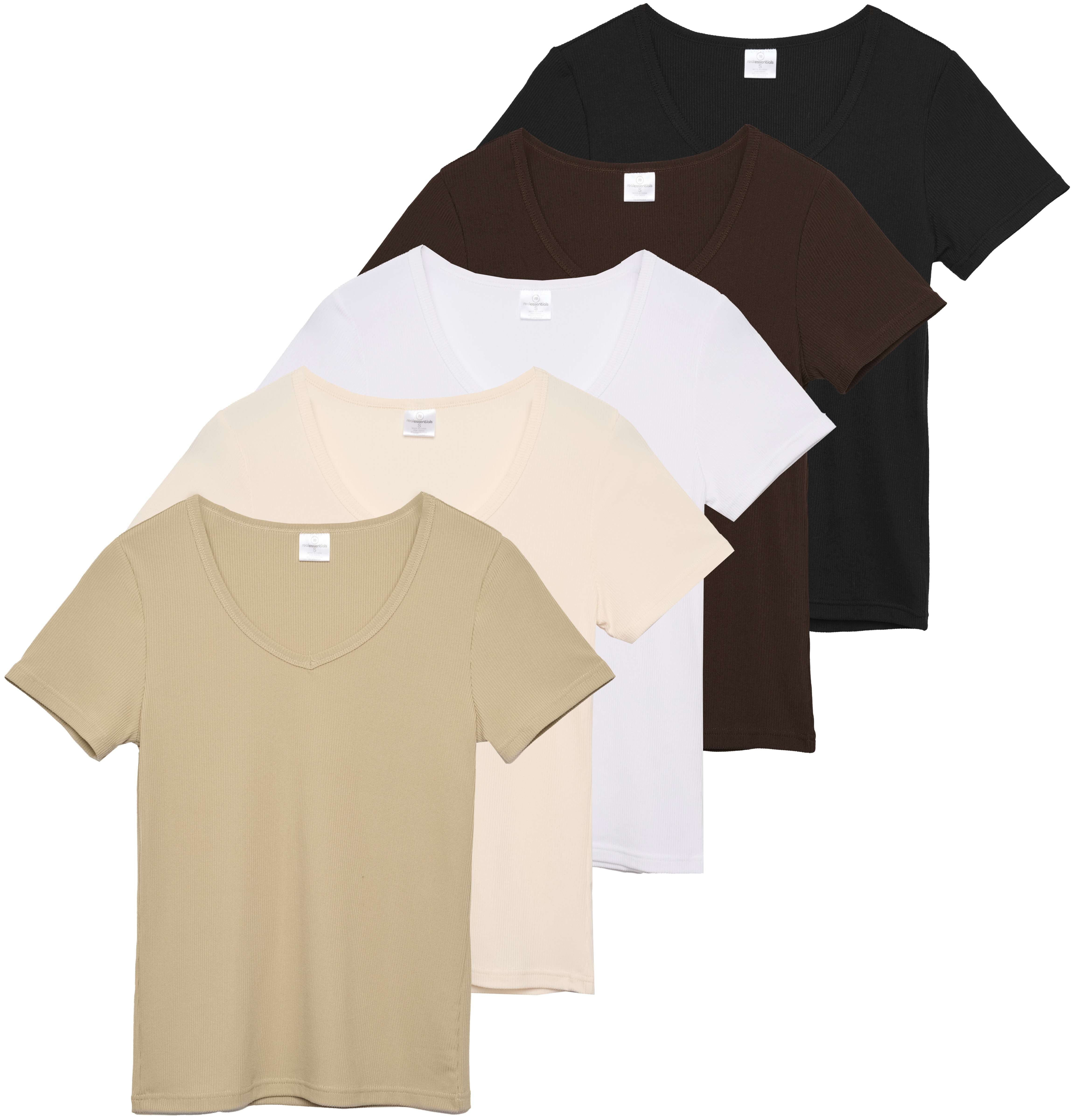 5 Pack: Women's Soft Ribbed Short Sleeve V-Neck T-Shirt Casual Summer Tee Shirts