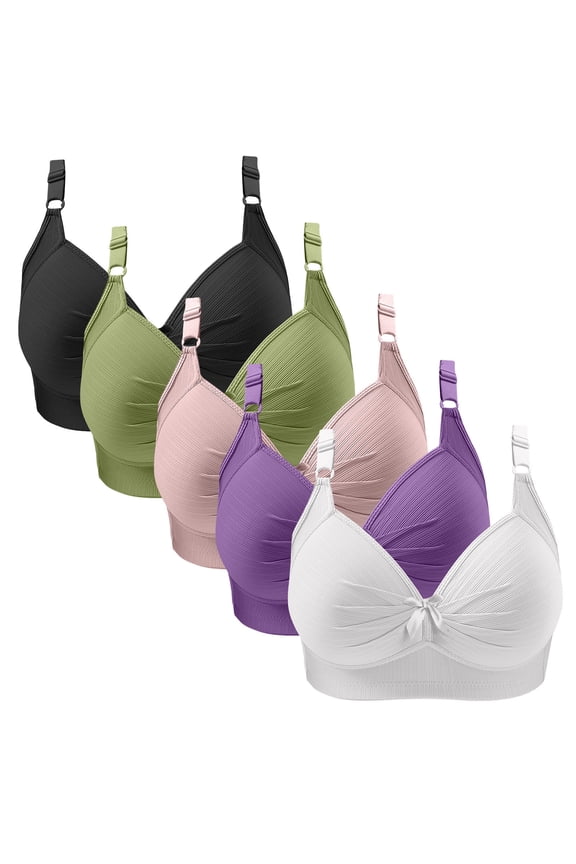 5-Pack Women's Solid Color Everyday Bras with V-Neck and High Elasticity