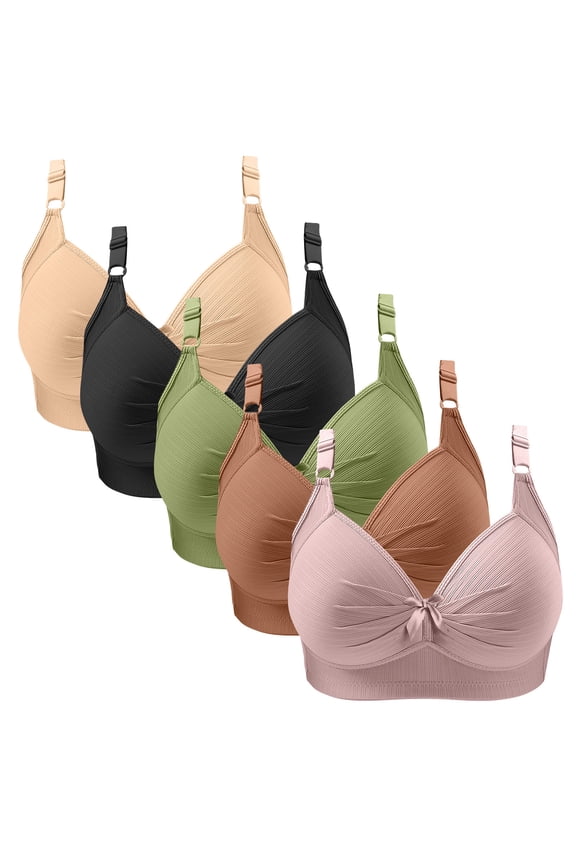 5-Pack Women's Solid Color Everyday Bras with V-Neck and High Elasticity