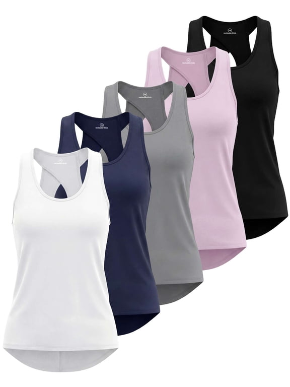 5 Pack Women's Tank Tops Open Back Workout Shirts Athletic Gym Running Yoga
