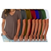 BARGAIN HONCHO 5-Pack Women's Ultra-Soft Comfy Smooth Cotton Blend Basic V-Neck Short Sleeve Shirts