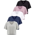 thumbnail image 1 of 5 Pack Women's V Neck Crop Tops Short Sleeve Athletic Workout Gym T Shirts, 1 of 6