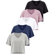 5 Pack Women's V Neck Crop Tops Short Sleeve Athletic Workout Gym T Shirts