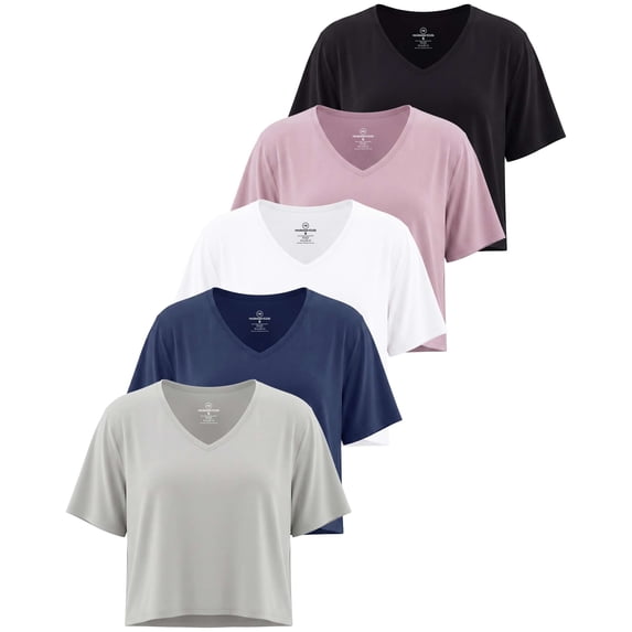 5 Pack Women's V Neck Crop Tops Short Sleeve Athletic Workout Gym T Shirts