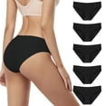 thumbnail image 1 of 5 Pack Womens Cotton Bikini Underwear Hipster Girls Panties Low Waist Briefs,Black,L, 1 of 7