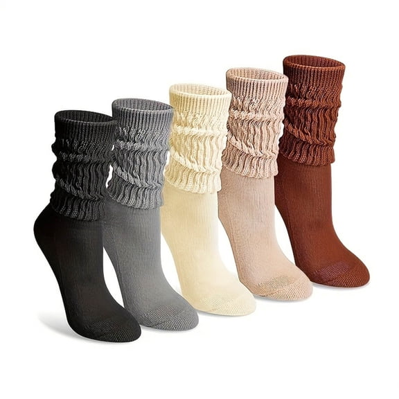 5 Pack Womens Cotton Crew Socks, Assorted Neutral Colors, Soft Breathable Everyday Socks with Non-Slip Cuff,Size Free Size