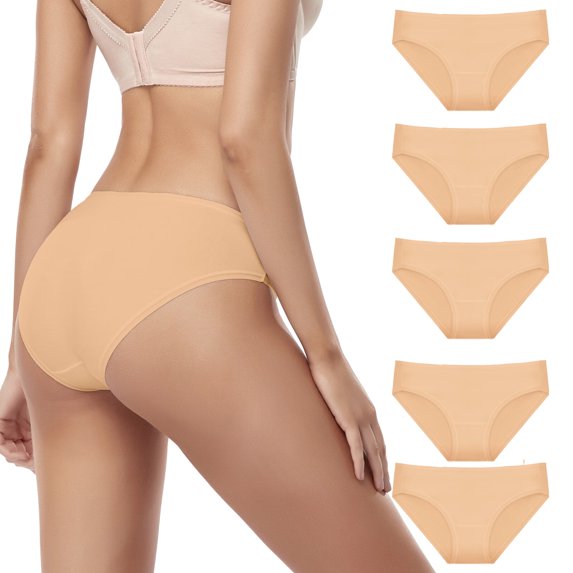 5 Pack Womens Underwear,Hipster Cotton Underwear for Women Low Briefs Bikini Panties,Beige