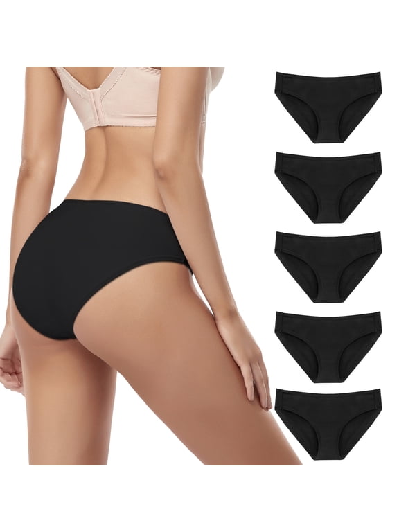 5 Pack Womens Underwear,Hipster Cotton Underwear for Women Low Briefs Bikini Panties,Black