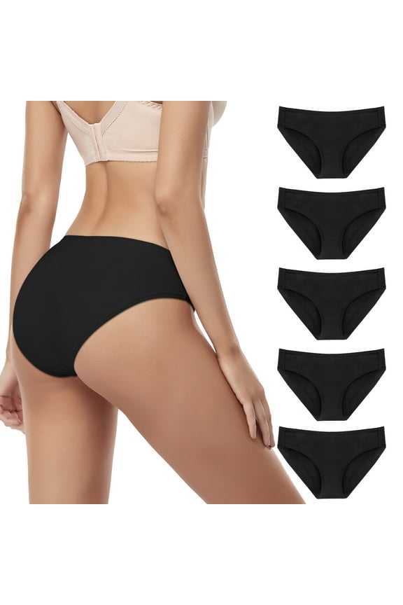 5 Pack Womens Underwear,Hipster Cotton Underwear for Women Low Briefs Bikini Panties,Black