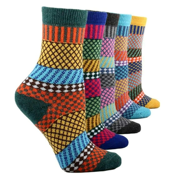 5 Pack Womens Warm Socks Winter Thick Knitted Wool Crew Casual Socks Gift