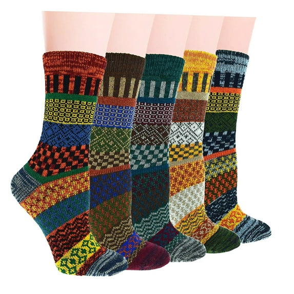 5 Pack Womens Warm Socks Winter Thick Knitted Wool Crew Casual Socks Gift