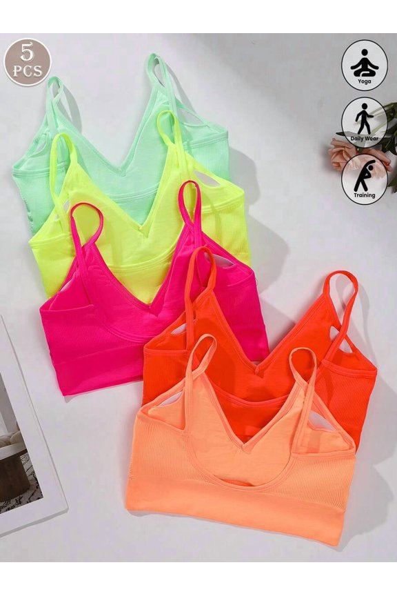5-Pack Womens Wireless Backless Sports Bras Multicolor Neon Set
