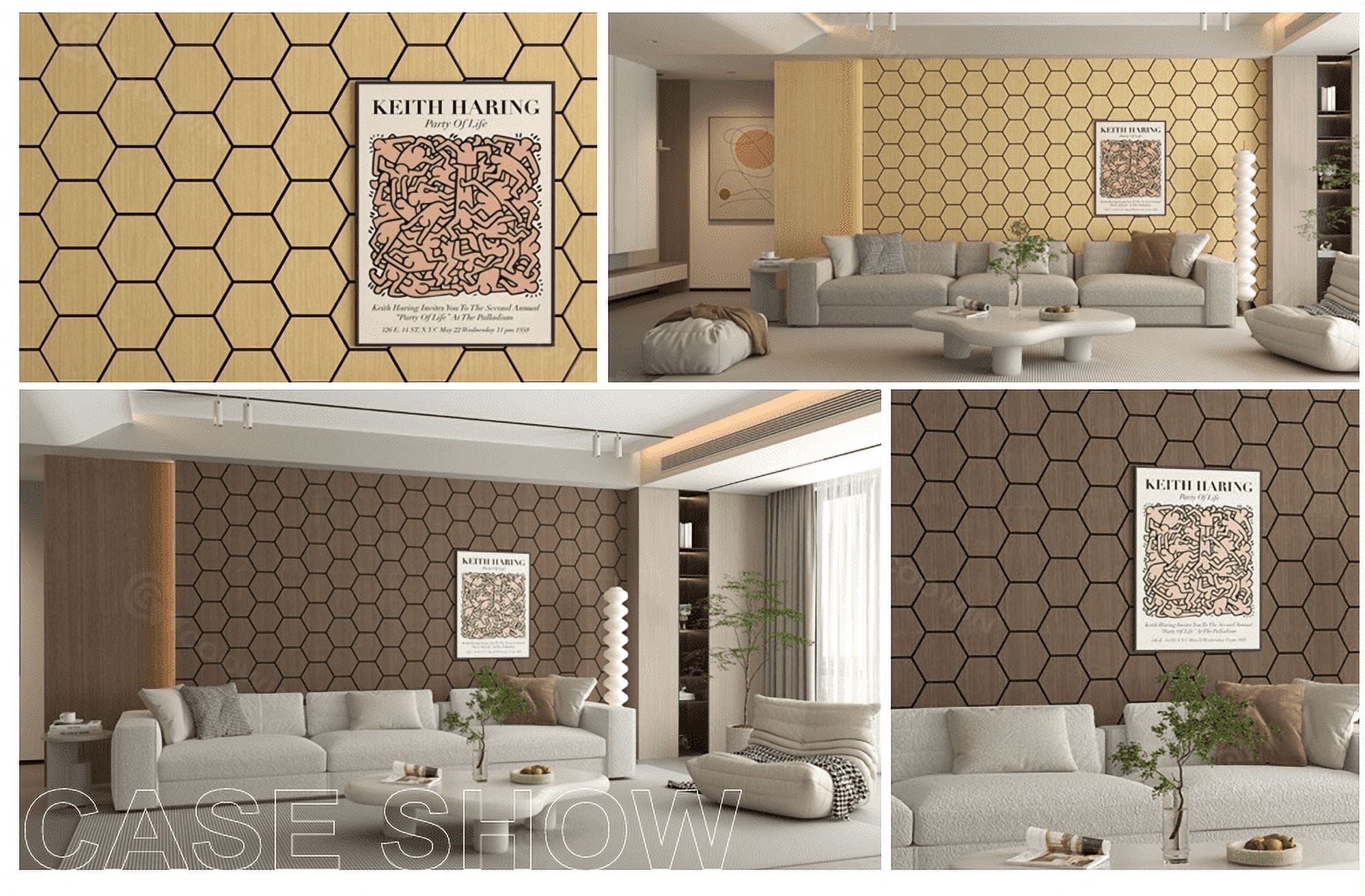 5 Pack Wood Panels for Wall, Hexagon Acoustic Panels, DIY Decorative Wooden Panels for Wall, 3D Sound Absorbing Art Wall Panels, Light Oak, Dark Oak and Walnut 32"Lx24"W (Walnut) (Light Oak)