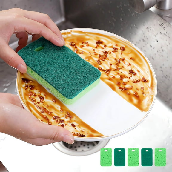 5-Pack Wood Pulp Dishwashing Sponges,Multi-Purpose Kitchen Scouring Pads Soft Absorbent Durable,Porous Design Quick Drying for Dishes Pots Countertops and Household Cleaning Tasks-11x7x2cm