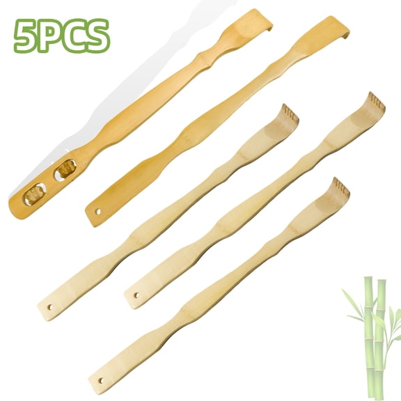 SUSWIM 5 pcs Wooden Bamboo Back Scratcher, 18 Inch Long Handle Back Scratchers for Adults Men Women
