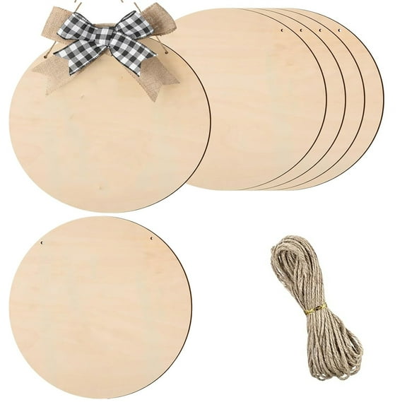 5 Pack Wooden Door Hanger Sign,Bexikou 12 Inch Unfinished Wood Circles for Crafts,DIY Wood Rounds for DIY Crafts, Home Decor, Painting, Door Hanger, Sign Making,Christmas Holiday Home Decor