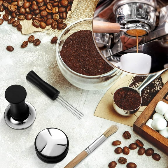 5 Pack Wooden Espresso Accessories Kit with Tamper Station, Coffee Distributor, Stirrer & Brush for  Home Office