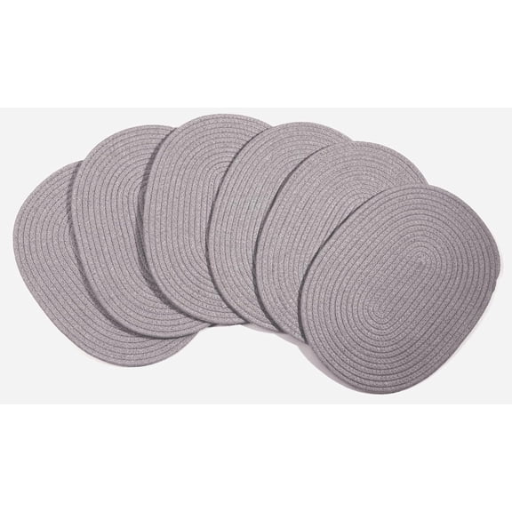 5 Pack Woven Placemats, Gray Oval Plate Charger Cotton Heat Resistant Non-Slip Weave Place mats Farmhouse Straw Braided Rattan Tablemats Wicker Placemats for Dining Table