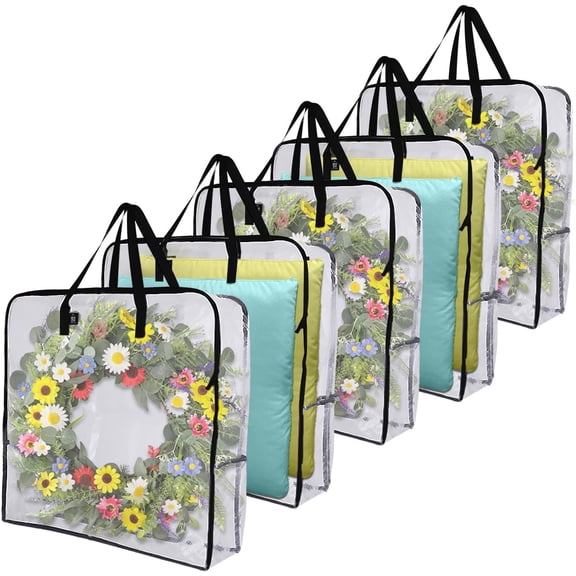 5 Pack Wreath Storage Bag, Summer, Christmas Dration Garland Container, 30 Inch Clear Door Wreath Organizers, Moving Boxes, Packing Supplies for College (Square - 5 Pack)