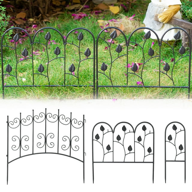 5 Pack Wrought Iron Garden Fence,Total 10ft (L) x 24in (H) Garden Fence