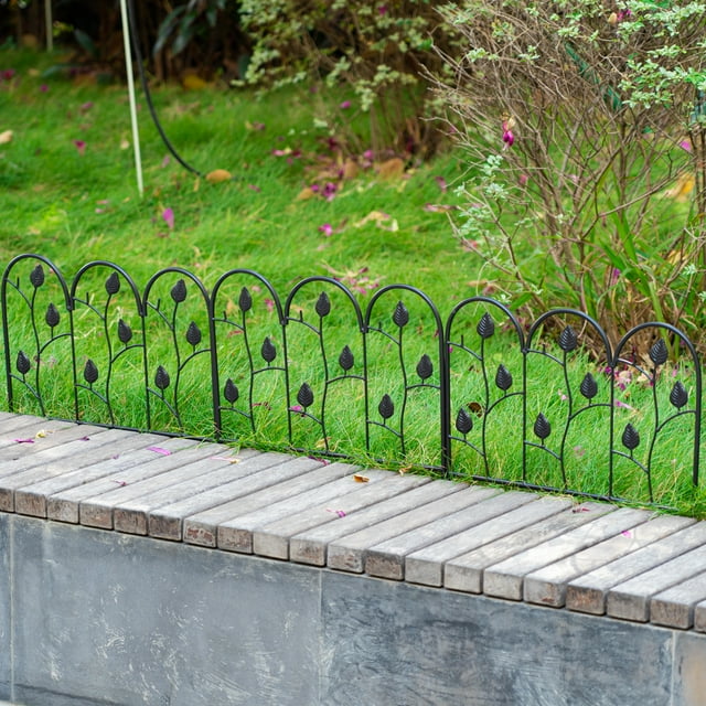 5 Pack Wrought Iron Garden Fence,Total 7.5ft (L) x 18in (H) Garden