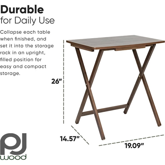 5 Pack XL Oversize Tray Table Set Rustic Espresso for Living Room Kitchen Small Spaces