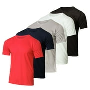 REAL ESSENTIALS 5 Pack: Youth Mesh Moisture Wicking Active Athletic Performance Short-Sleeve T-Shirt Boys & Girls