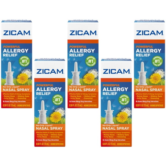 5 Pack - Zicam Powerful Allergy Relief Nasal Spray 0.5 oz Each