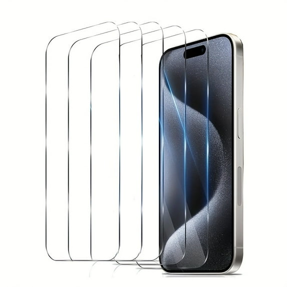 5-Pack iPhone Tempered Glass Screen Protectors - Bubble-Free, Scratch-Resistant, Ultra-Smooth Surface, 99% Transparency and Touch-Sensitive, Including Cleaning Tool and Dust Removal Sticker