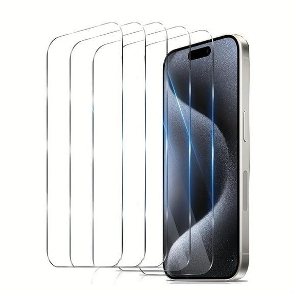 5-Pack iPhone Tempered Glass Screen Protectors - Bubble-Free, Scratch-Resistant, Ultra-Smooth Surface, 99% Transparency and Touch-Sensitive, Including Cleaning Tool and Dust Removal Sticker