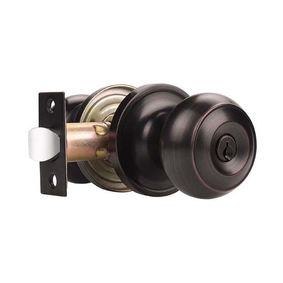 (5 Pack) knobelite Oil Rubbed Bronze Round Entry Door Knobs Keyed Alike, Exterior/Interior Door Handles Bedroom Bathroom/Front/Offic Doors, Door Lock with Locks and 3 Combo Keys Lock Security