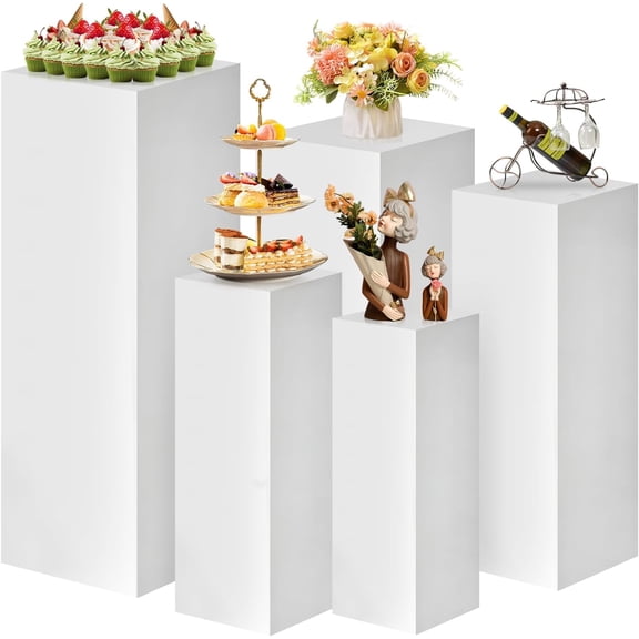 5 Pack metal square base supports, white metal display stand pillars, cake stand pillars, square tall base cake stand pillars, suitable for weddings, birthdays, parties.