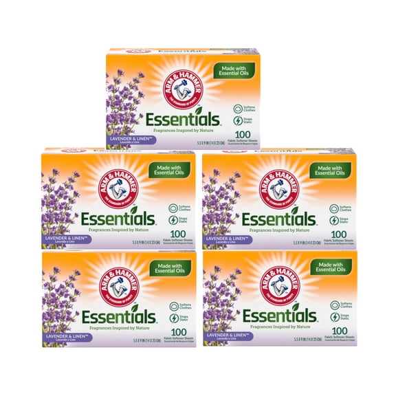 5 Pack of Arm & Hammer Fabric Softener Dryer Sheets, Lavender & Linen Scent, 100 Count