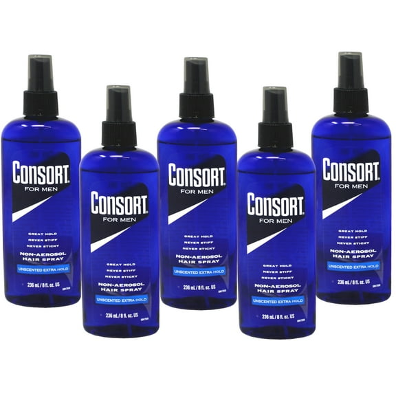 5 Pack of Consort Hair Spray, Unscented Extra Hold 8 Ounce