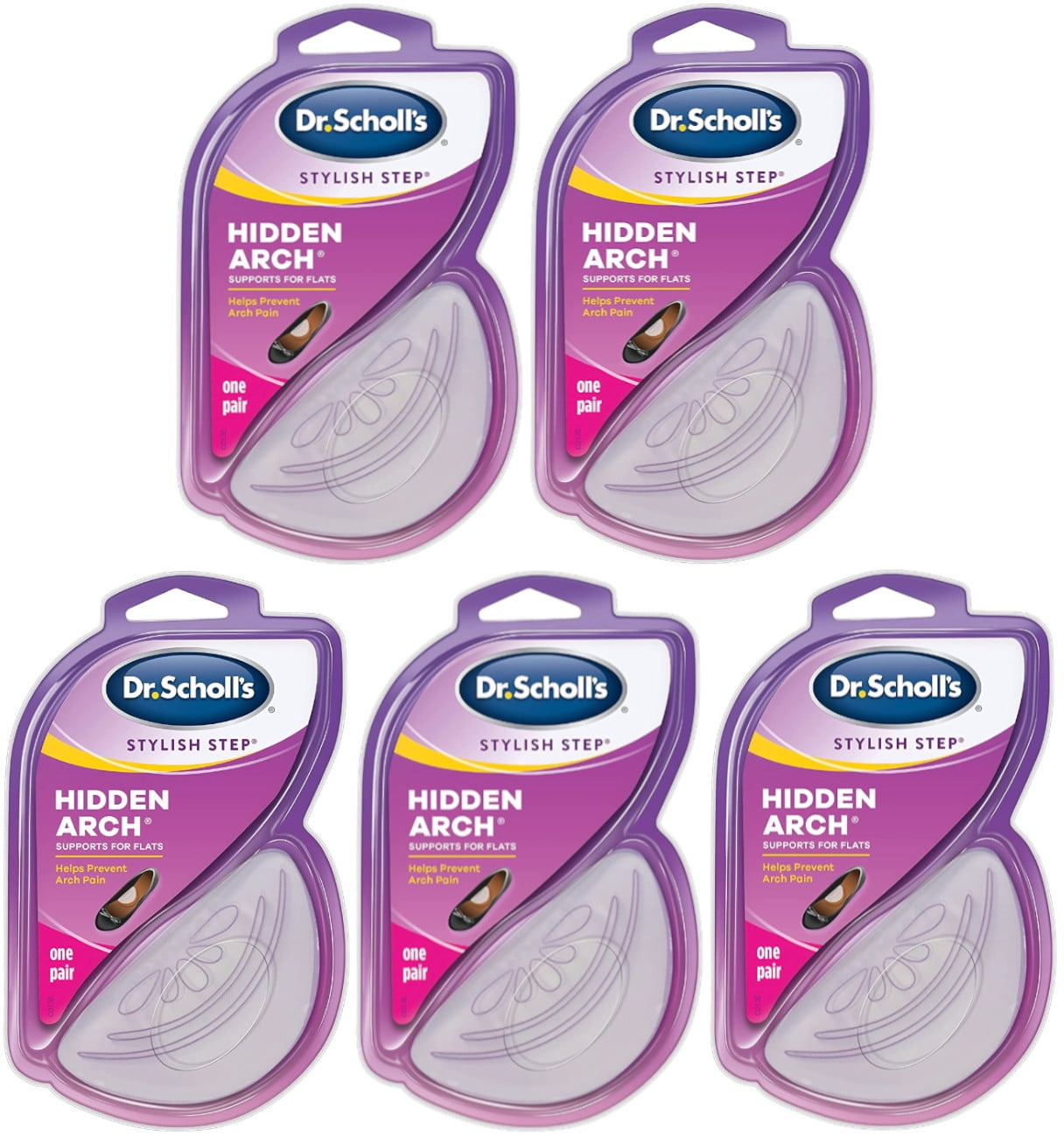 5 Pack of Dr. Scholl's Stylish Step Hidden Arch Supports for Flats, 1
