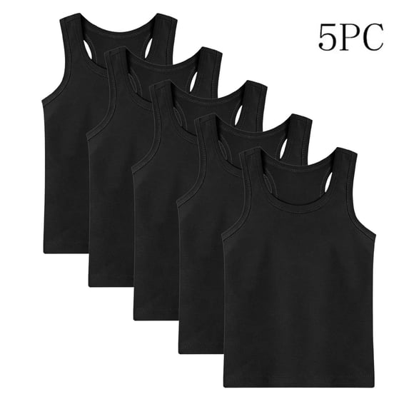 5 Pack of Girls Boys Tank Top Sleeveless T-Shirts Plain Undershirt Children Summer Sports Leisure Basic Tops Black 3-4 Years